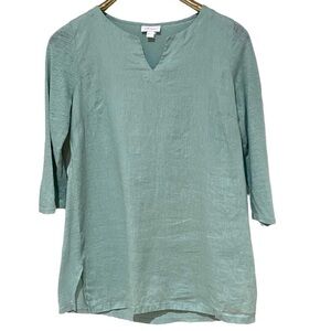 J. Jill Love Linen MP Lagenlook Blue Teal Tunic Top Lagenlook Beach Coastal